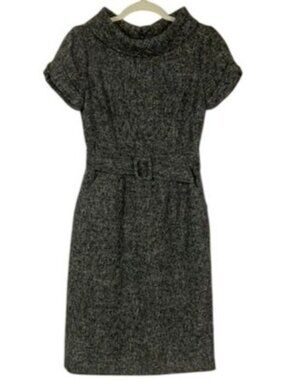 Banana Republic Tweed Sheath Dress Size 2 Marled Wool Blend Belted Lined Pockets